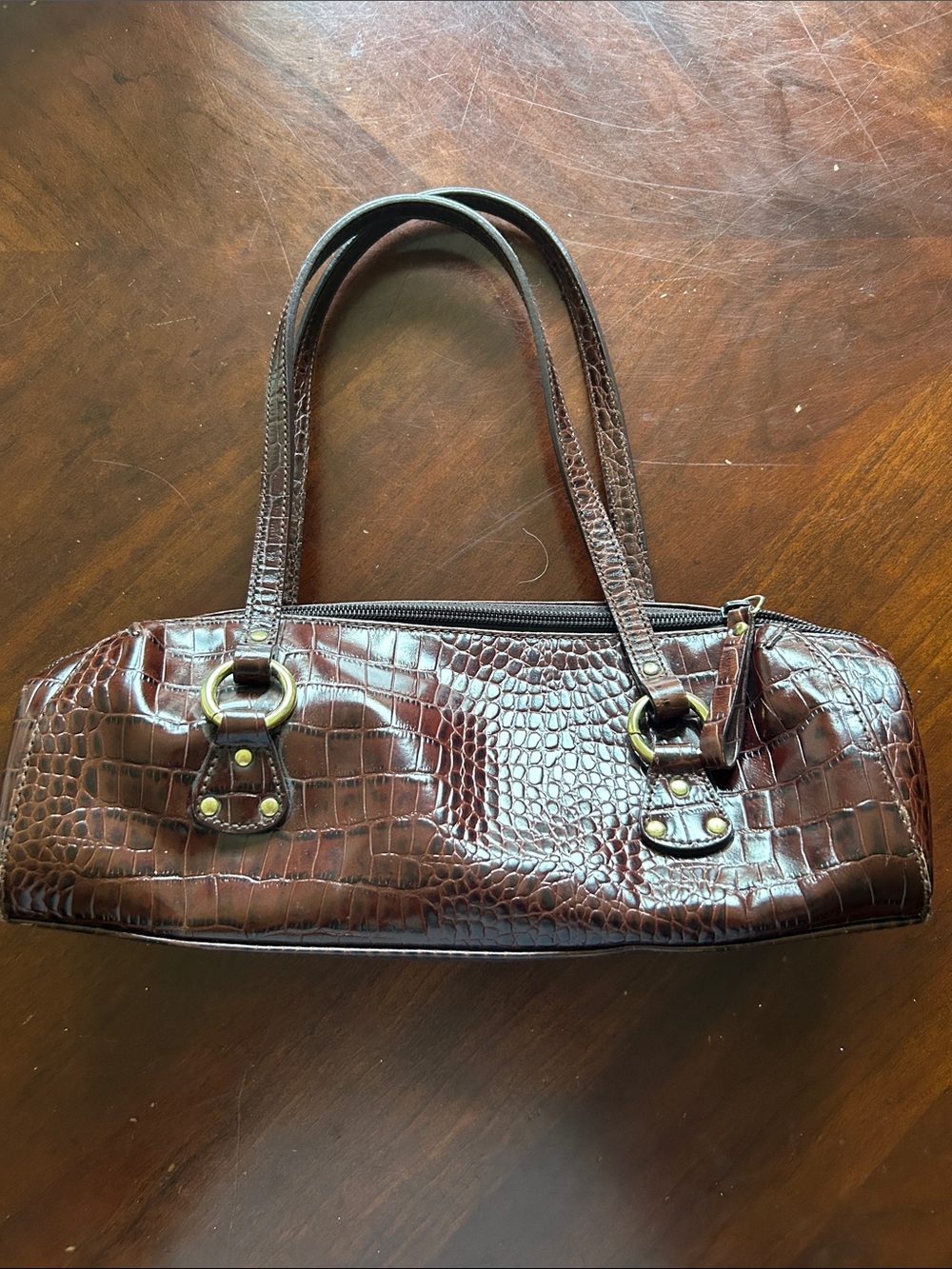 Lauren croc-embossed leather baguette shoulder bag